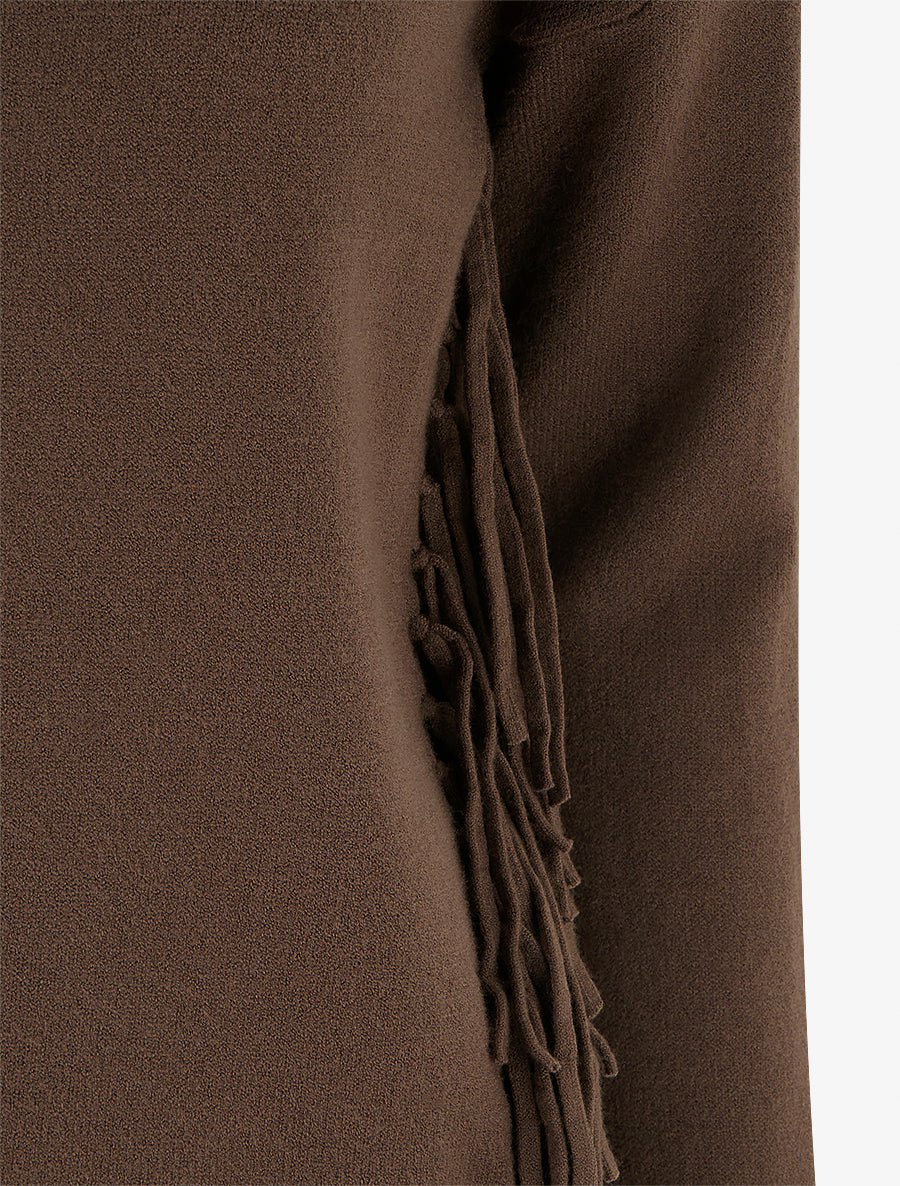 Pull uni frangés à col roulé - Marron - 3