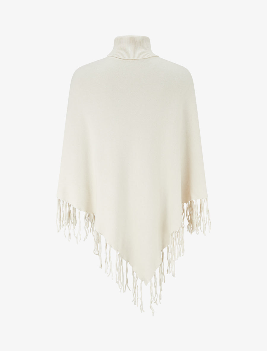 Poncho oversize à franges - Écru - 2