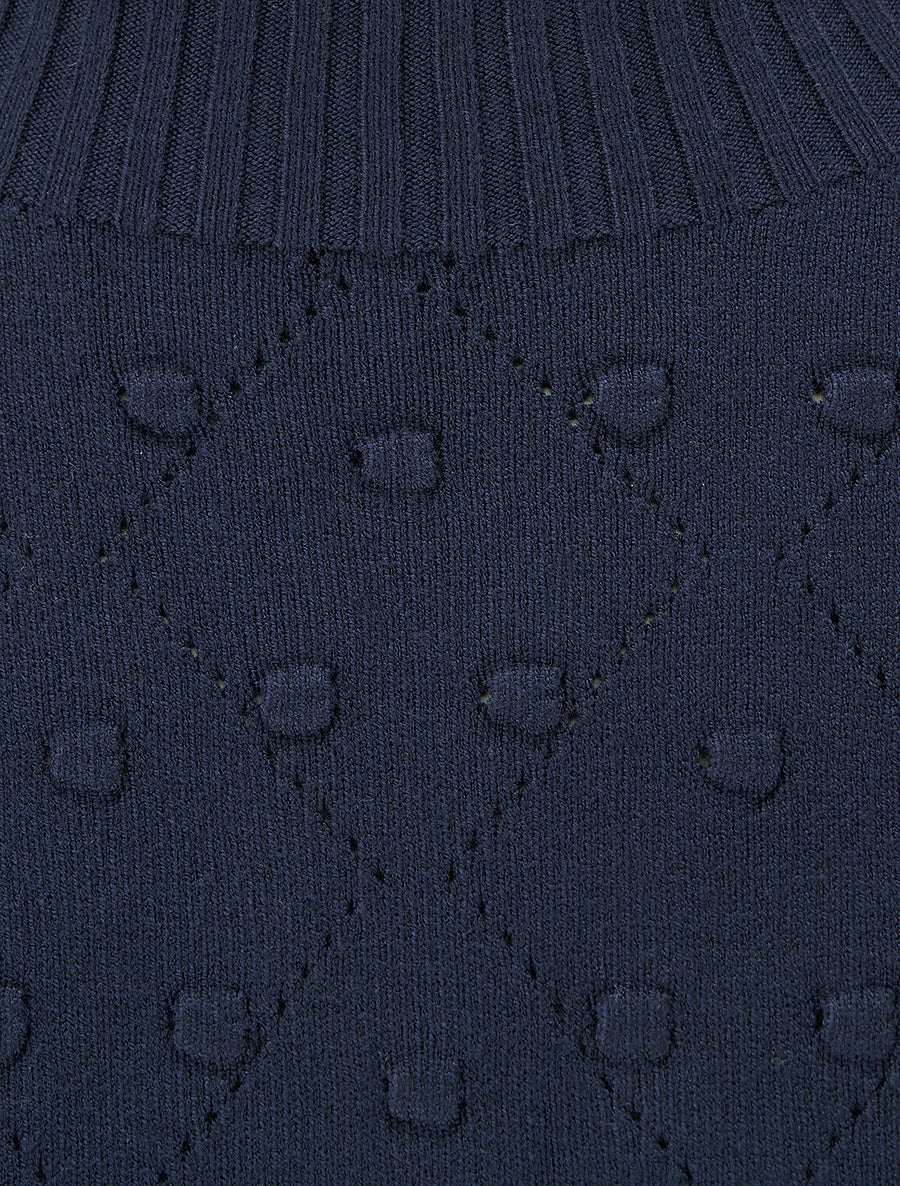 Pull texturé à col montant - Marine - 3
