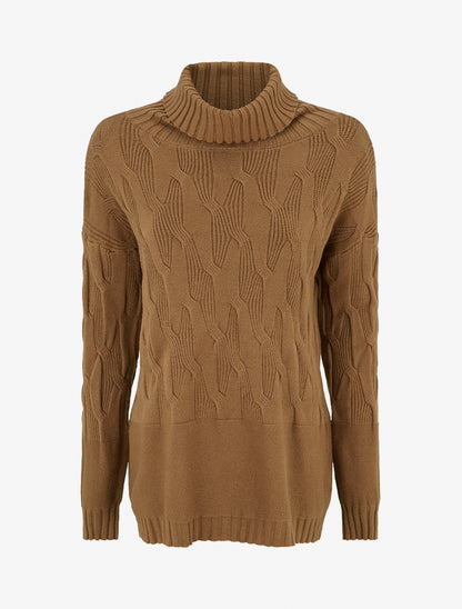 Pull ample à col roulé en maille texturée - Camel - 1
