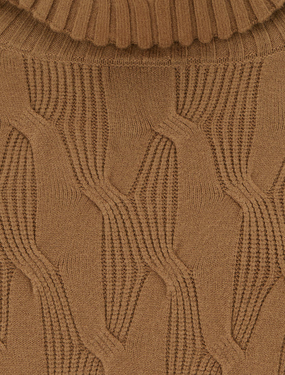 Pull ample à col roulé en maille texturée - Camel - 3