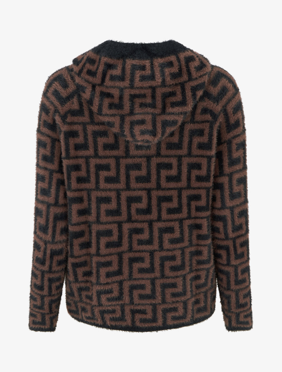 Sweat à capuche en maille duveteuse imprimé graphique - Marron - 2