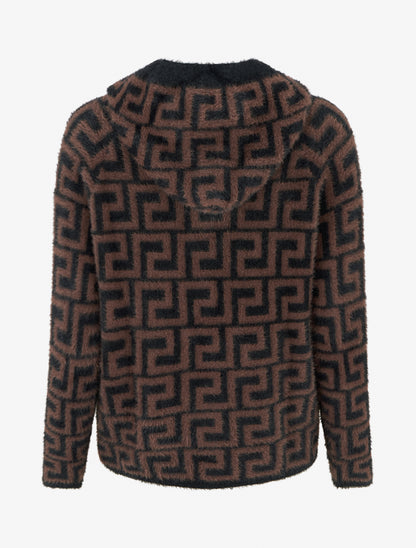 Sweat à capuche en maille duveteuse imprimé graphique - Marron - 2