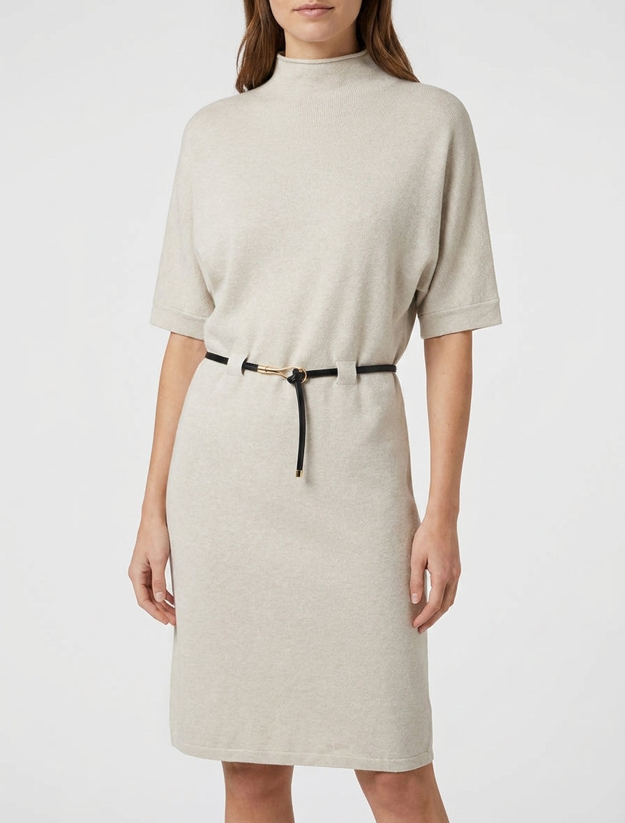 Robe pull droite et ceinturée - Beige