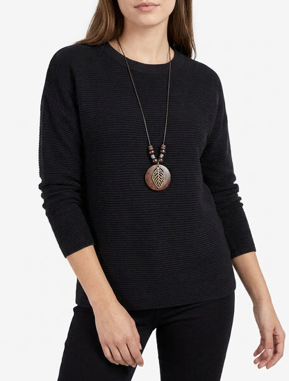 Pull droit en maille côtelée - Noir