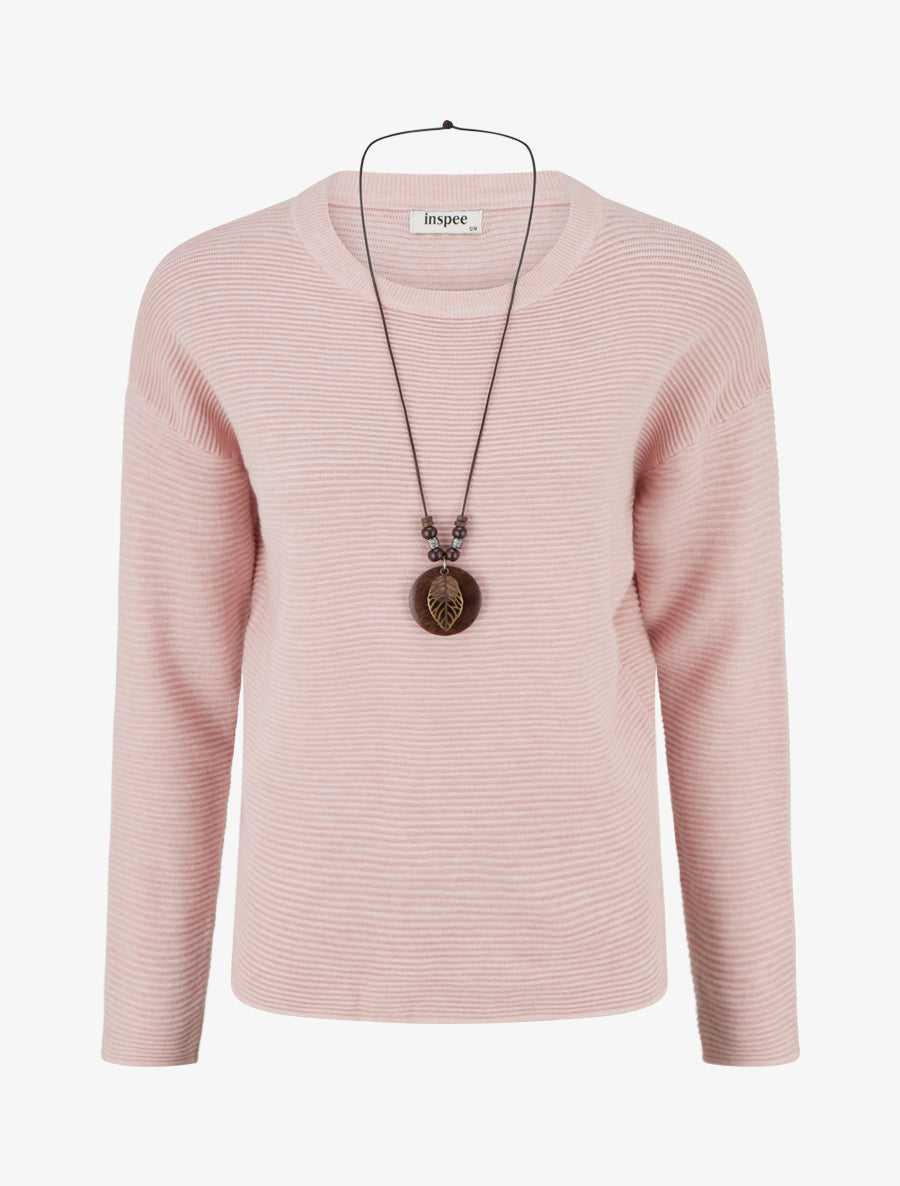 Pull droit en maille côtelée - Rose - 1