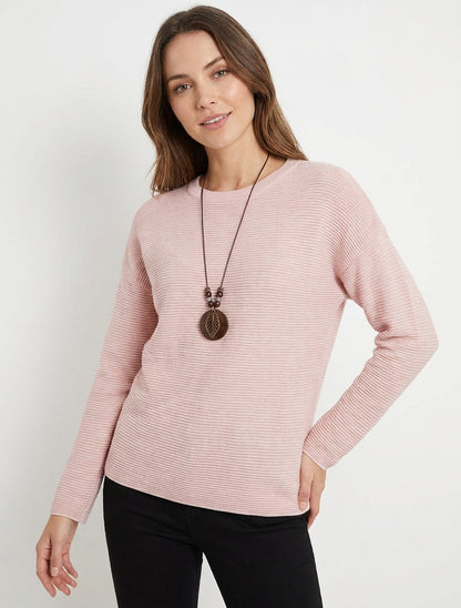 Pull droit en maille côtelée - Rose