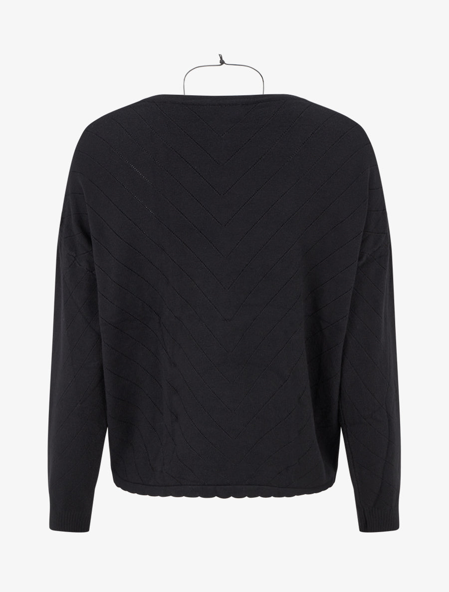Pull droit en maille stylisée à col rond - Noir - 2
