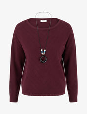 Pull droit en maille stylisée à col rond - Lie de vin - 1