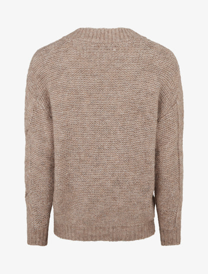 Pull laine mélangée à col V - Taupe - 2