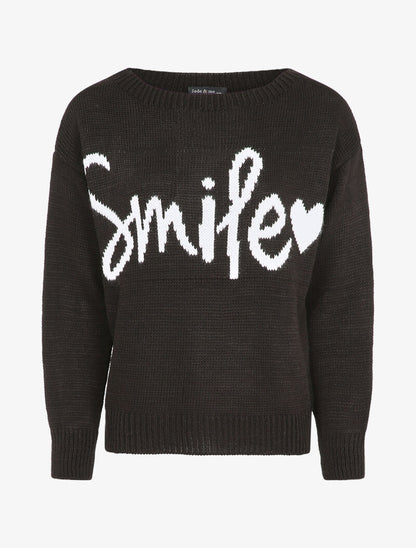 Pull à message et motif coeur - Noir - 4