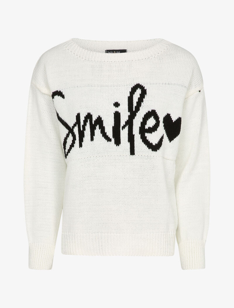 Pull à message et motif coeur - Blanc - 1