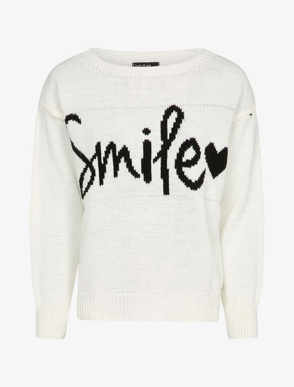 Pull à message et motif coeur - Blanc - 1