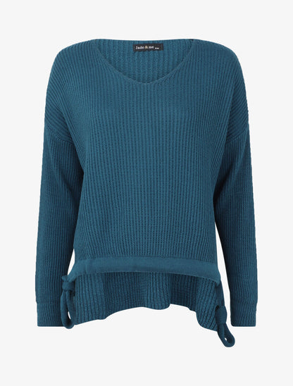 Pull à liens et dos long - Bleu canard - 1