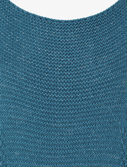 Pull irisé à col bateau - Bleu canard - 3