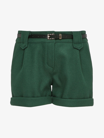 Short en feutrine à bords retroussés - Vert sapin - 1