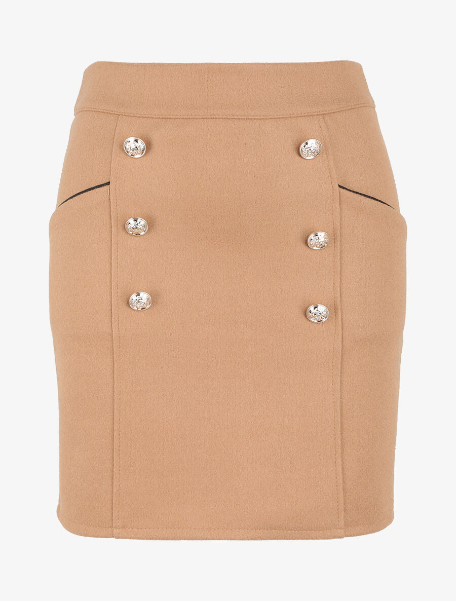 Jupe en laine mélangée à boutons stylisés - Camel - 1