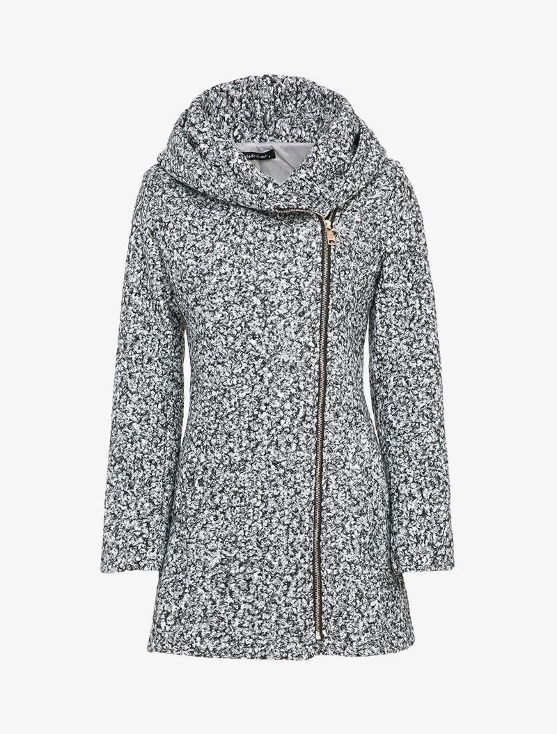 Manteau à capuche et zip effet laine bouclée - Gris clair - 4