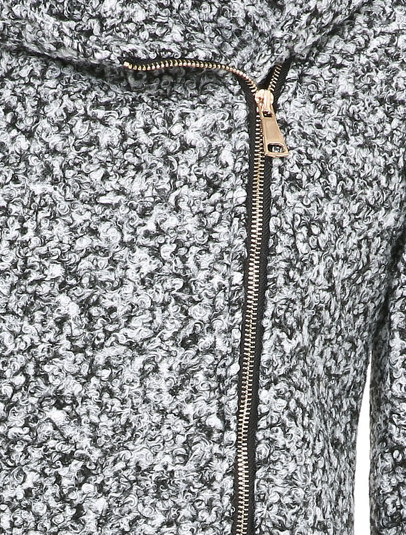 Manteau à capuche et zip effet laine bouclée - Gris clair - 3