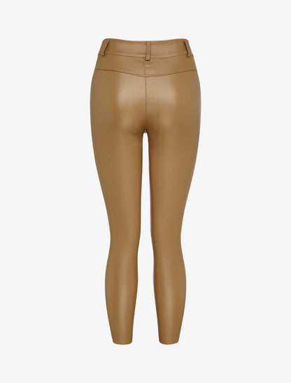 Pantalon 7/8 enduit avec zips aux chevilles - Camel - 2