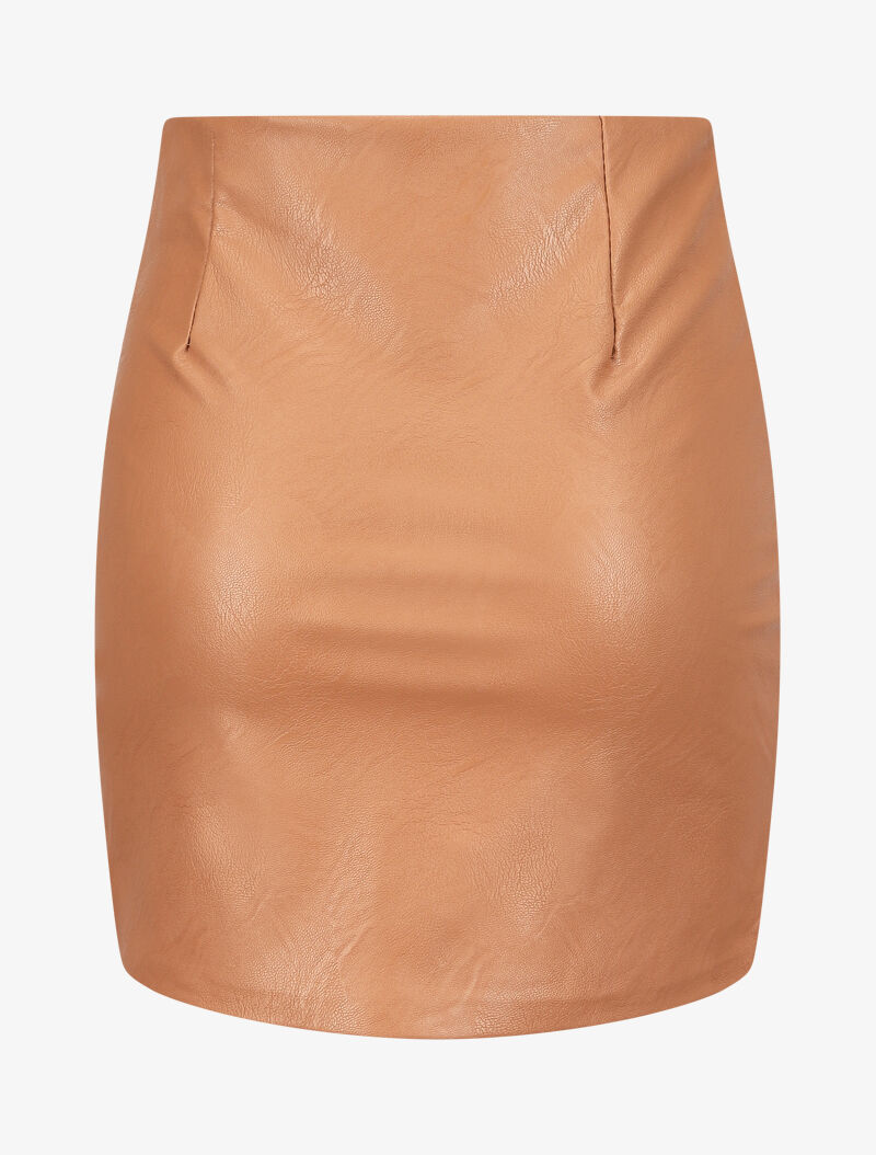 Jupe zippée en simili à bords asymétriques - Camel - 2