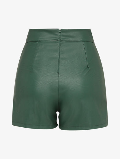 Jupe short en simili à détail lanières - Vert sapin - 2