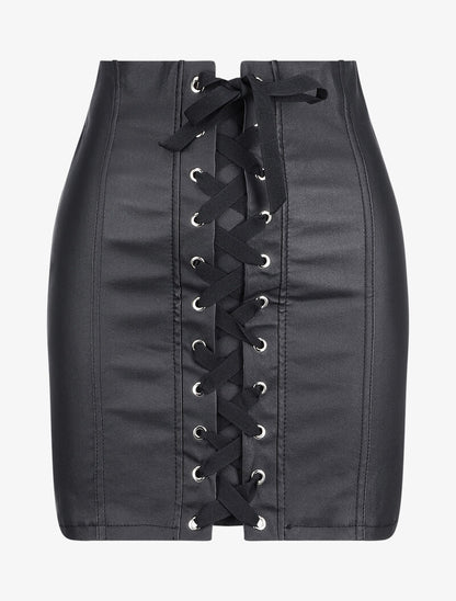 Mini-jupe en simili à lacets - Noir - 4