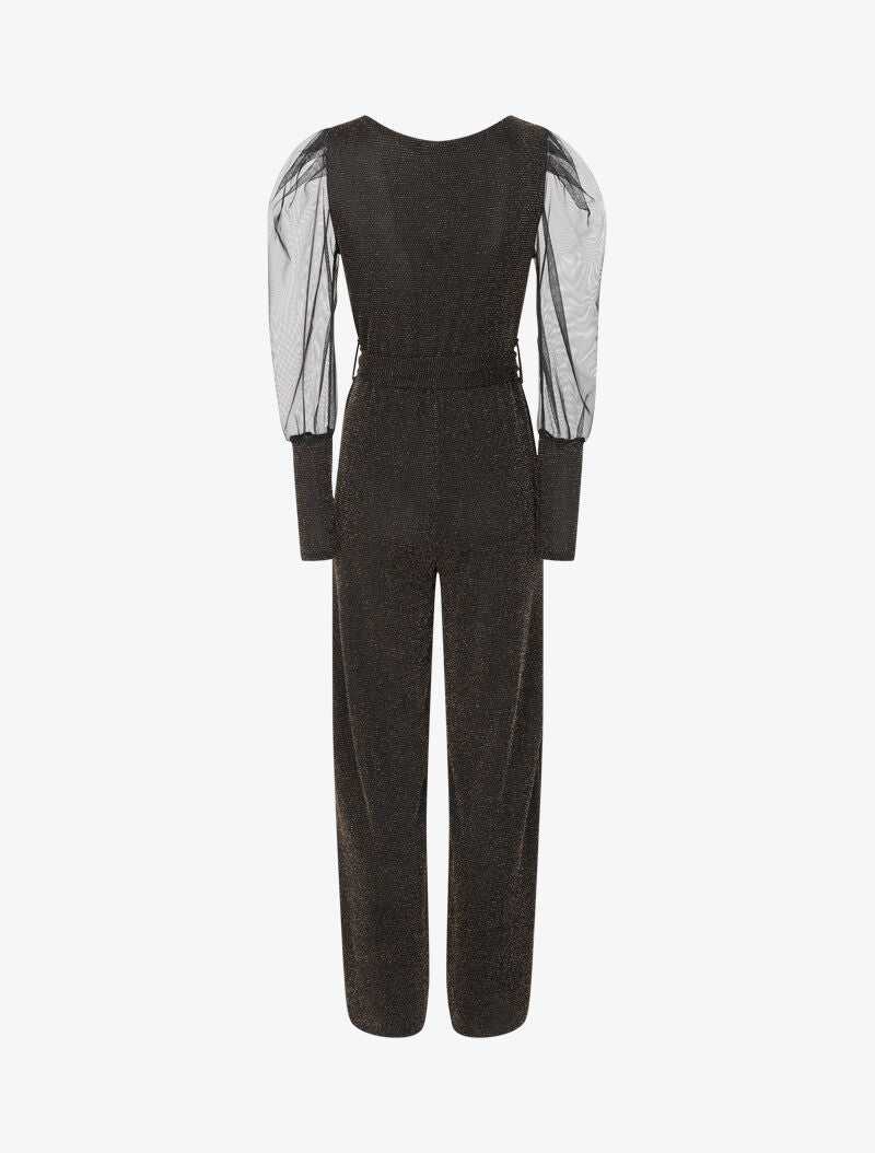 Combinaison flare à manches en tulle - Or - 2