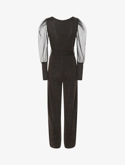 Combinaison flare à manches en tulle - Or - 2