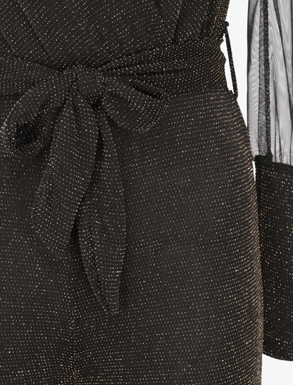 Combinaison flare à manches en tulle - Or - 3