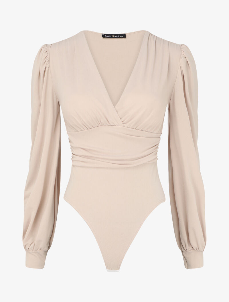 Body drapé à col cache-coeur - Beige - 1