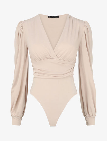 Body drapé à col cache-coeur - Beige - 1