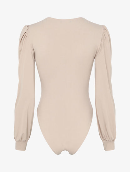 Body drapé à col cache-coeur - Beige - 2