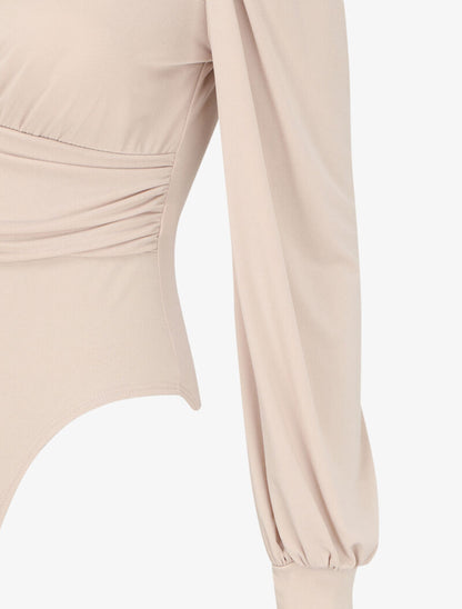 Body drapé à col cache-coeur - Beige - 3