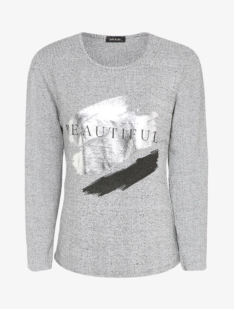 Pull à message floqué irisé - Gris chiné - 1