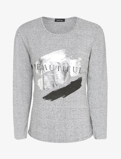 Pull à message floqué irisé - Gris chiné - 1