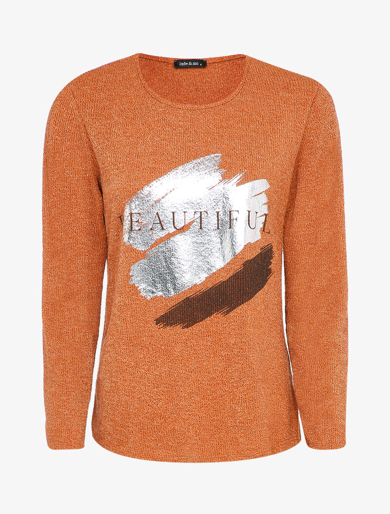 Pull à message floqué irisé - Orange - 1