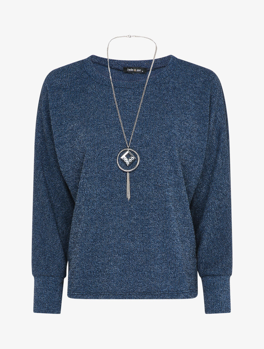 Pull à col rond et manches dolman - Bleu - 4