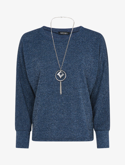 Pull à col rond et manches dolman - Bleu - 4