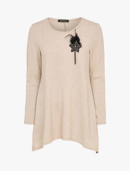 Pull asymétrique à broche à plumes - Beige - 1