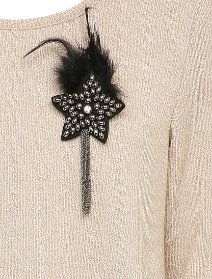 Pull asymétrique à broche à plumes - Beige - 3
