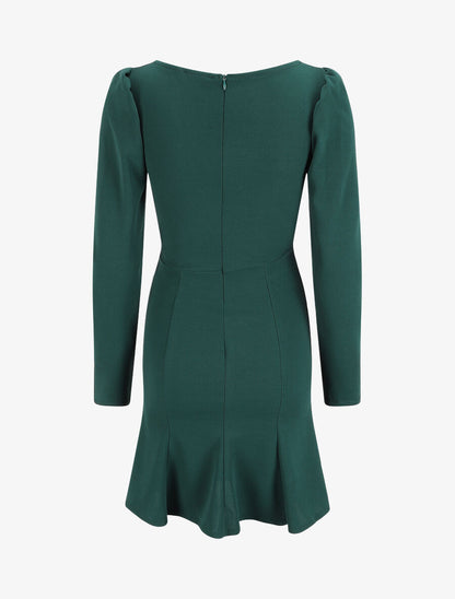 Robe volantée à manches gigot - Vert - 2