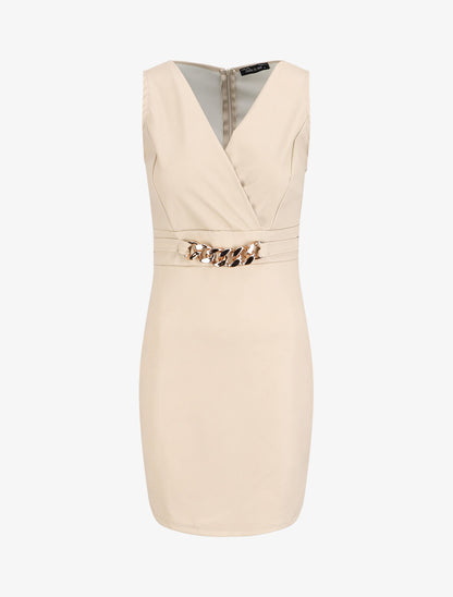 Robe en simili à chaîne à maillons stylisés - Beige - 4