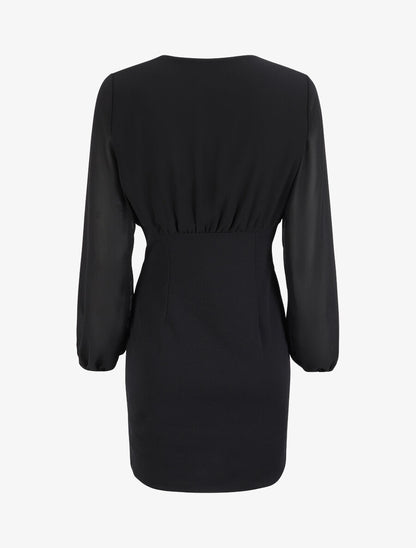 Robe droite à col cache-coeur - Noir - 2