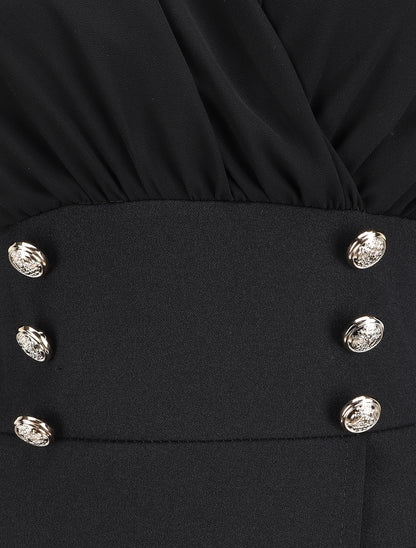 Robe droite à col cache-coeur - Noir - 3