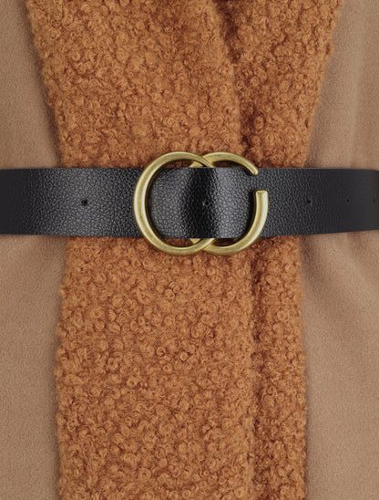 Manteau à capuche et détail laine bouclée - Camel - 3