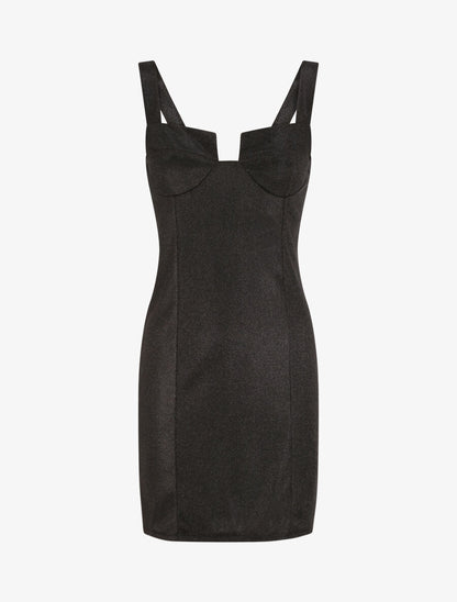Robe fourreau pailletée à col bustier - Noir - 1