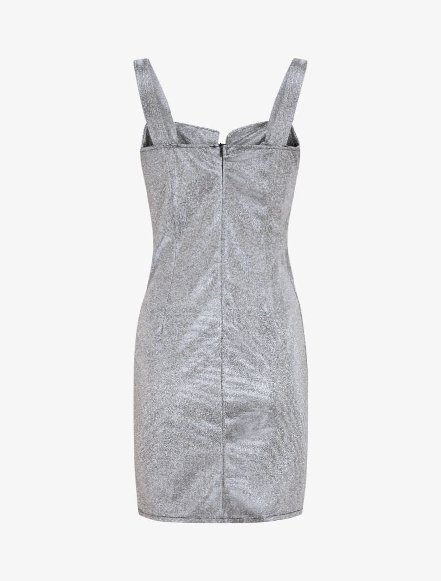 Robe fourreau pailletée à col bustier - Argent - 2