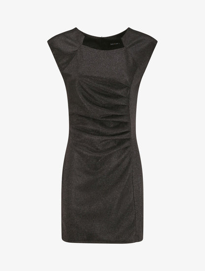 Robe pailletée à col asymétrique et détail drapé - Noir - 1