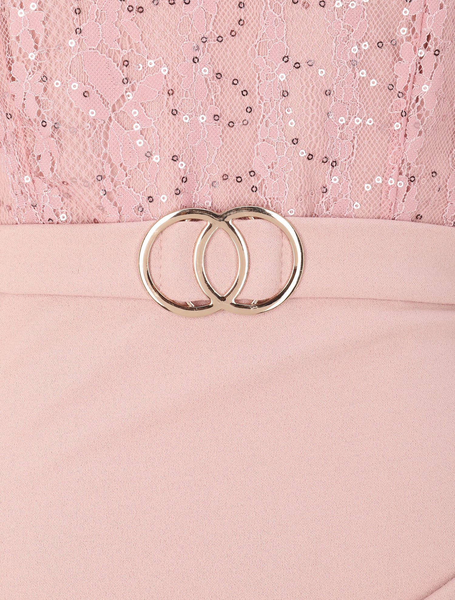 Robe drapée à buste en dentelle et sequins - Rose poudré - 3